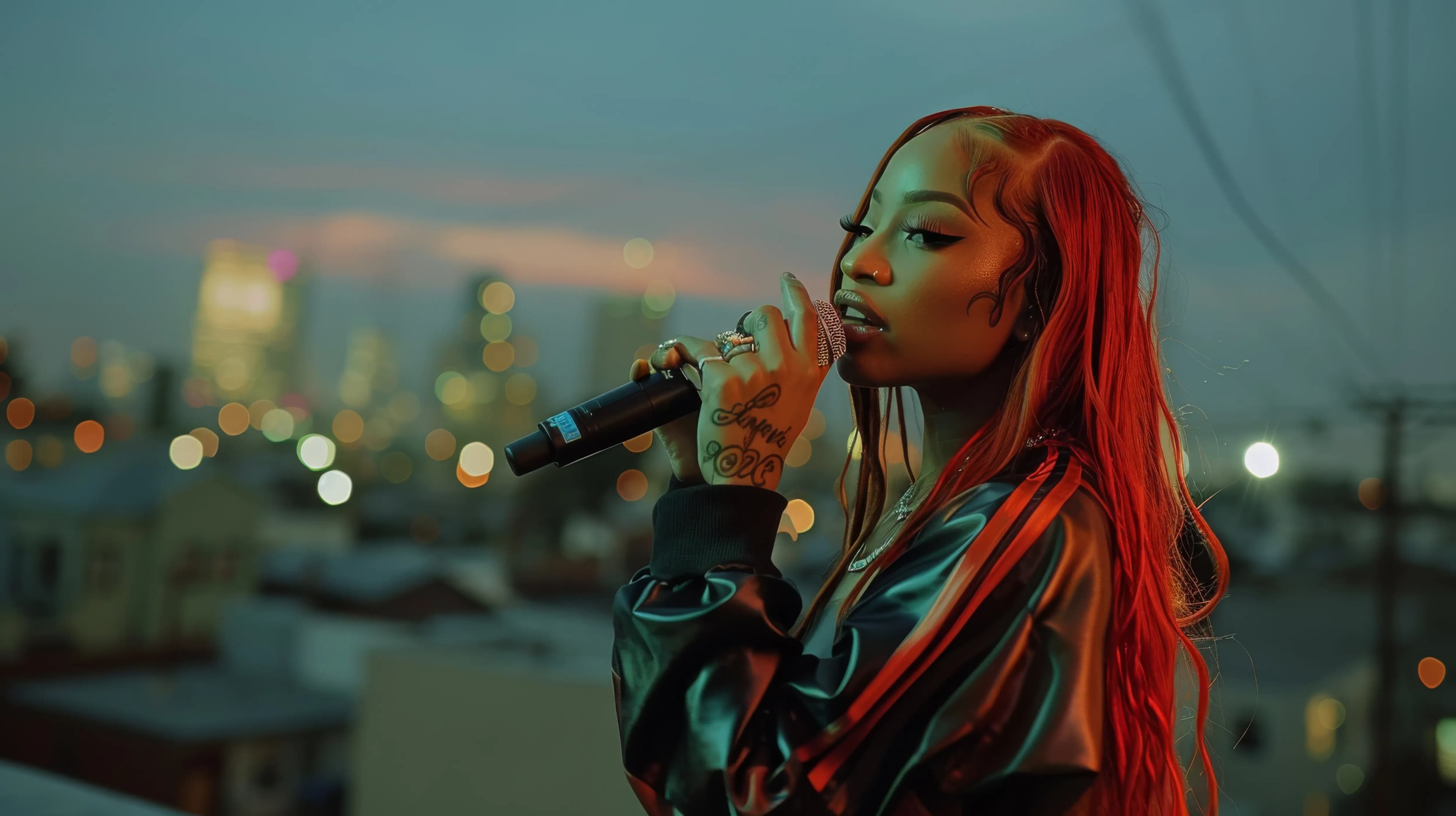 Female rapper performing on stage, representing artists climbing the Scrhyme rankings